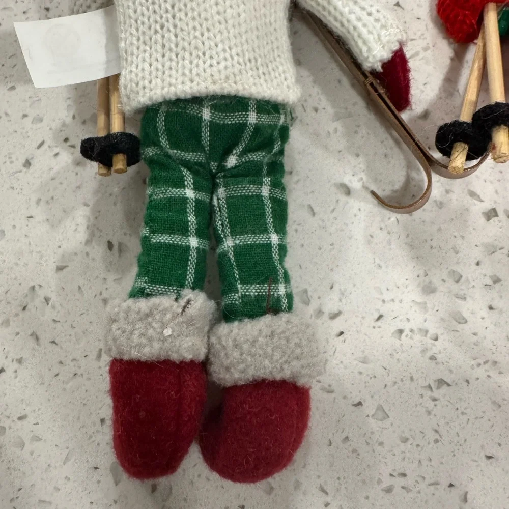 Target brand Christmas ornaments- 2 knit skiers red green white